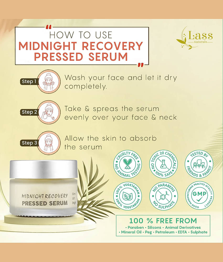 Lass Naturals Face Serum Midnight Recovery Pressed Serum - 50 gm Face Serum 50 g
