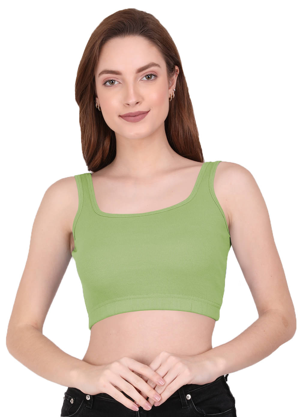 THE BLAZZE Cotton Lycra Crop Tops - Green     			THE BLAZZE Cotton Lycra Crop Tops - Green