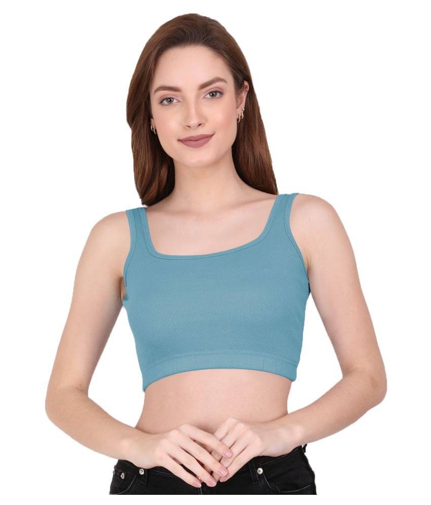 THE BLAZZE Cotton Lycra Crop Tops - Blue     			THE BLAZZE Cotton Lycra Crop Tops - Blue