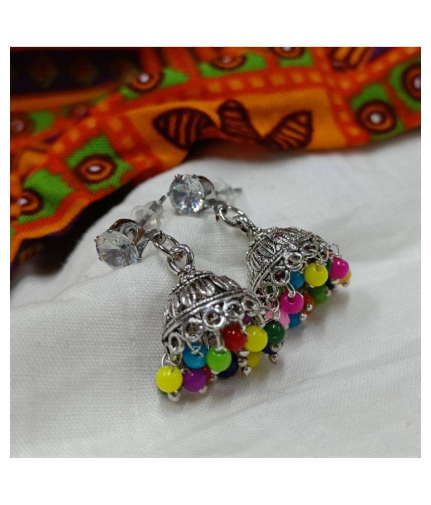 Vighnaharta Diva Multicolour Moti layer alloy jhumki Earring Black Antique Plated Push back for Women and Girls {VFJ1403ERG} Vighnaharta Diva Multicolour Moti layer alloy jhumki Earring Black Antique Plated Push back for Women and Girls {VFJ1403ERG}