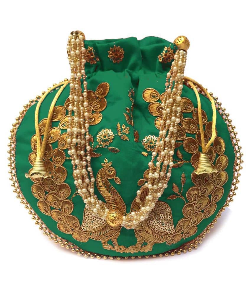 Apratim Green Silk Potli - Handbags | Buy online on ZillyBuy