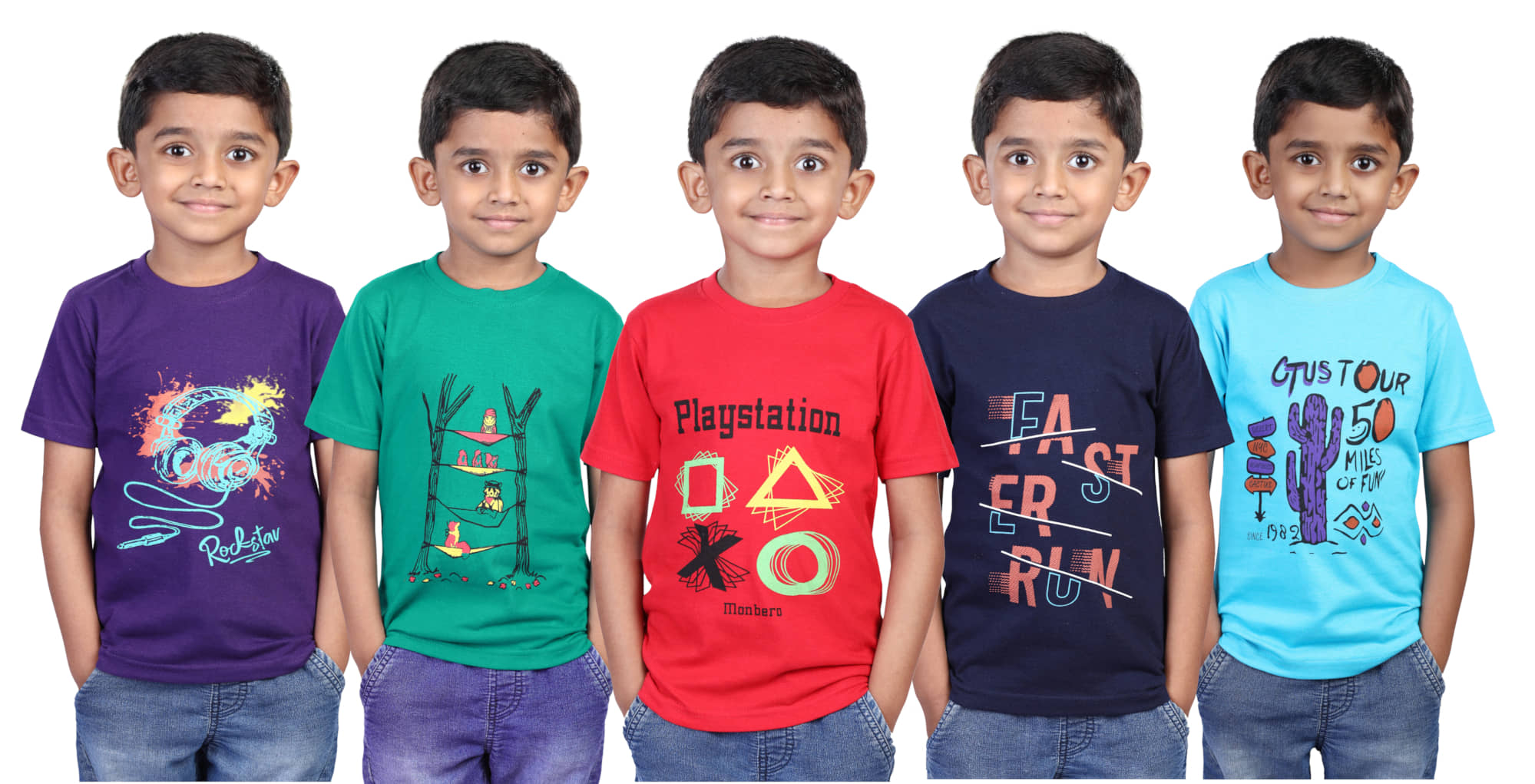 JILZ Pack of 5 Boys Cotton T-Shirt ( Multi Color )