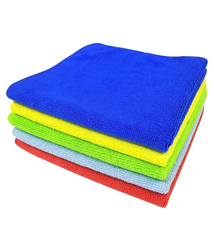 SOFTSPUN Microfiber Cloth - 5 pcs - 40x40 cms - 340 GSM Multicolor - Thick Lint & Streak-Free Multipurpose Cloths - Automotive Microfibre Towels for Car Bike Cleaning Polishing Washing & Detailing
