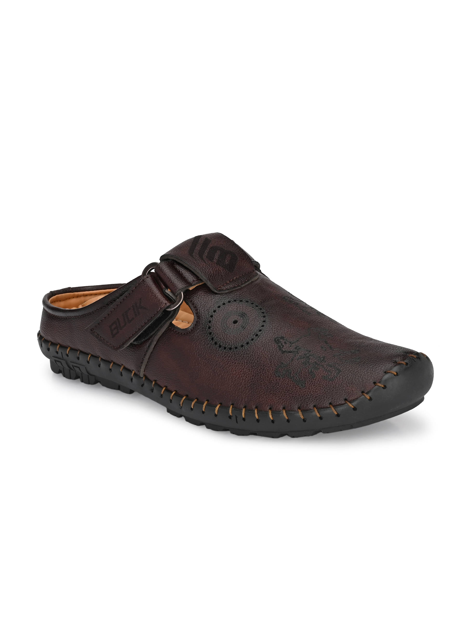     			Bucik Brown Synthetic Leather Sandals