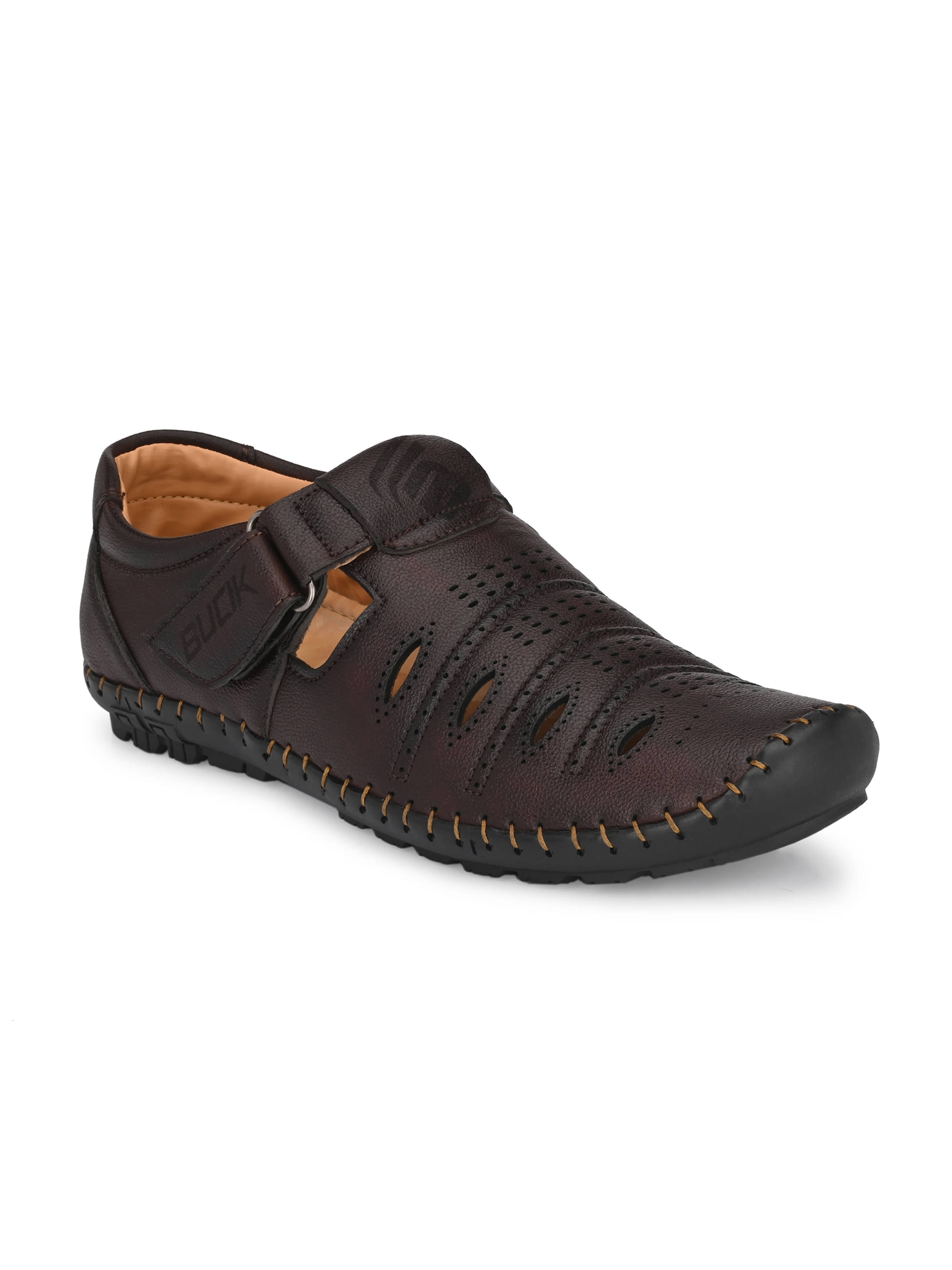     			Bucik Brown Synthetic Leather Sandals