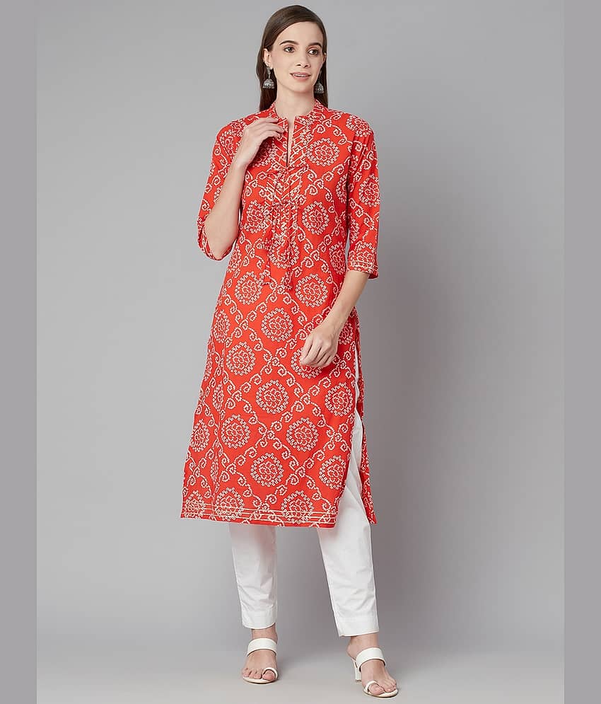 Divena Red Cotton Straight Kurti - Single - Kurtis, Tunics | Buy online on ZillyBuy