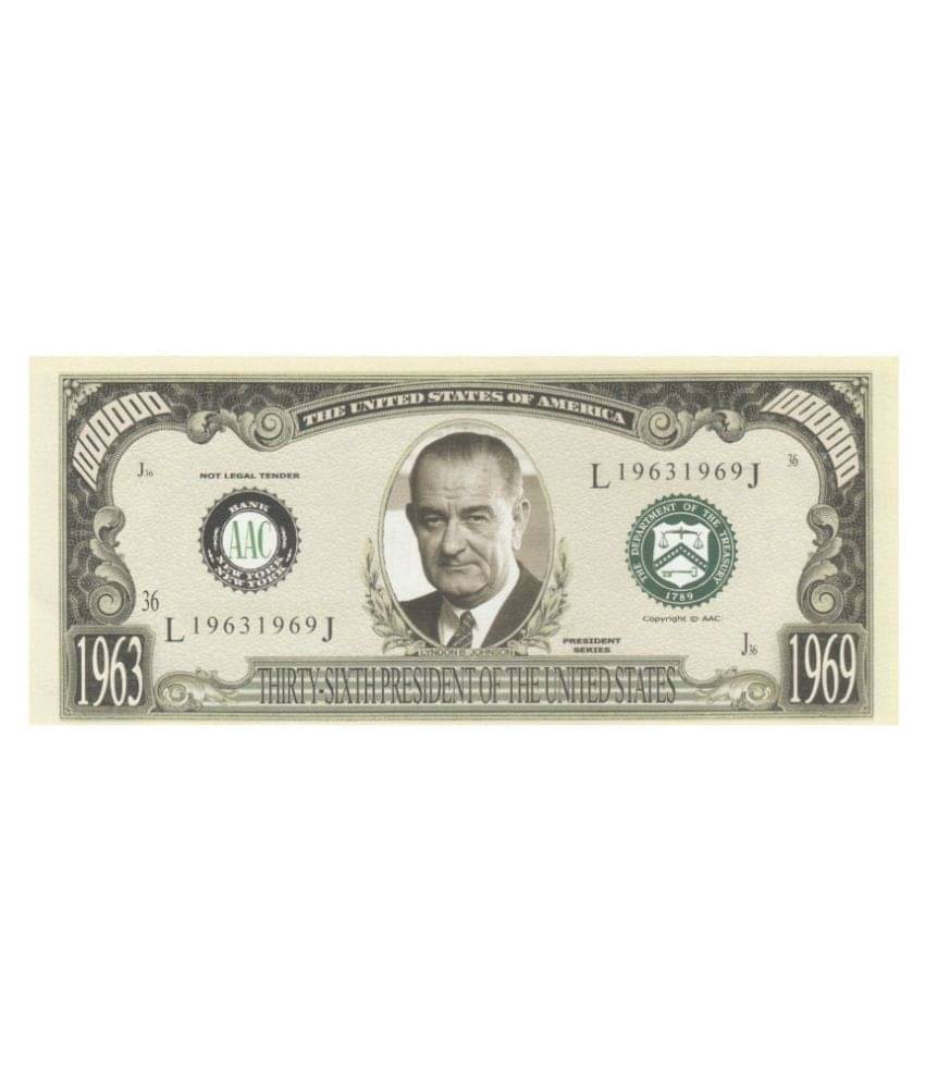     			NUMISMATTECLY RARE AND COLLECTIBLE. UNITED STATE OF AMERICA,PRESIDENT SERIES-ONE MILLION -[1000000] - LYNDON B JOHNSON,36TH -PRESIDENT OF AMERICA .YEAR-1963-1969,IN GEM UNC CONDITION ,HIGHLY COLLECTIBLE HIGH GRADE ,IN GOD WE TRUEST,