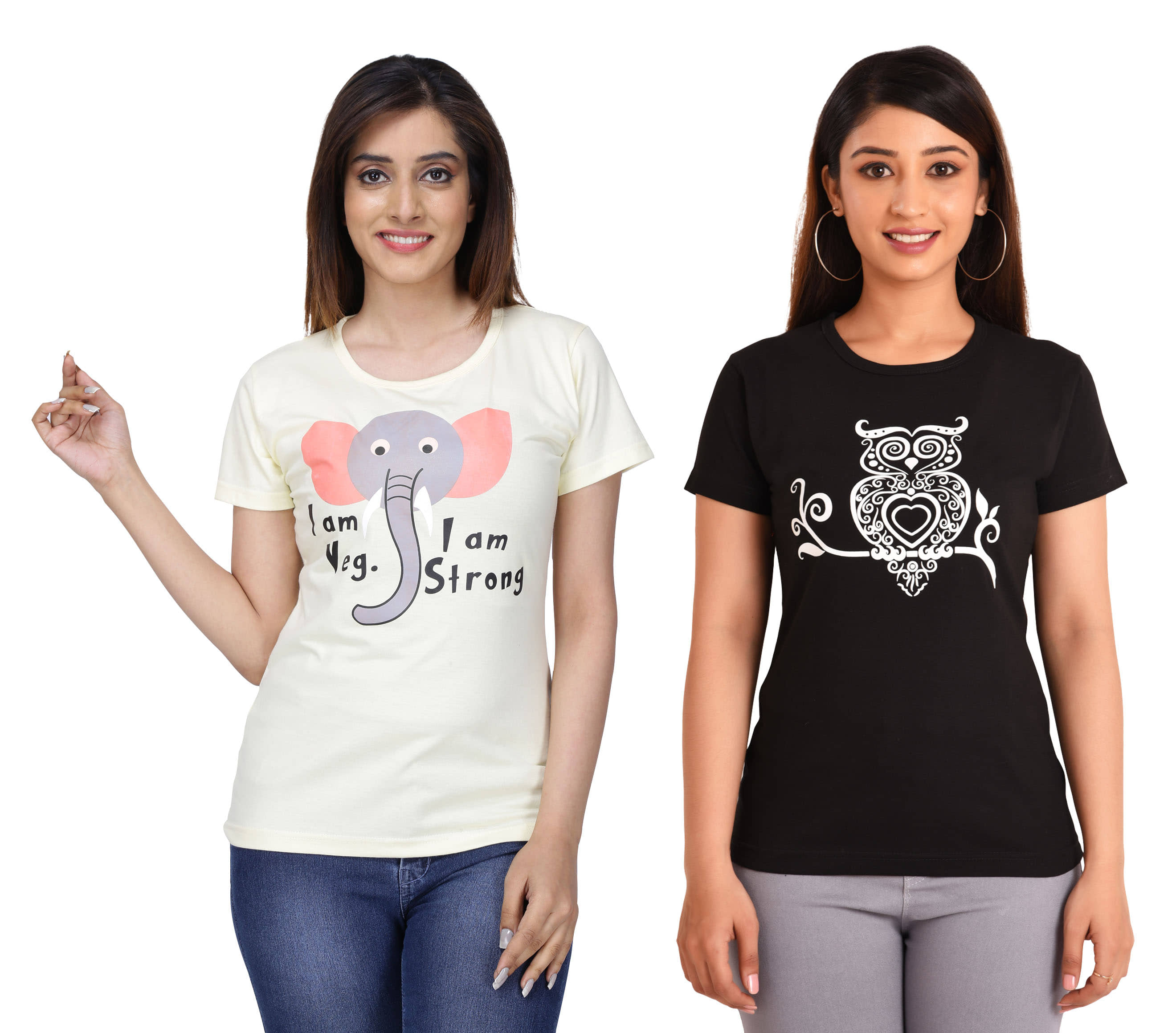 Neo Garments Women Cotton Printed Regular Fit Round Neck T-Shirt ( Multi Color )