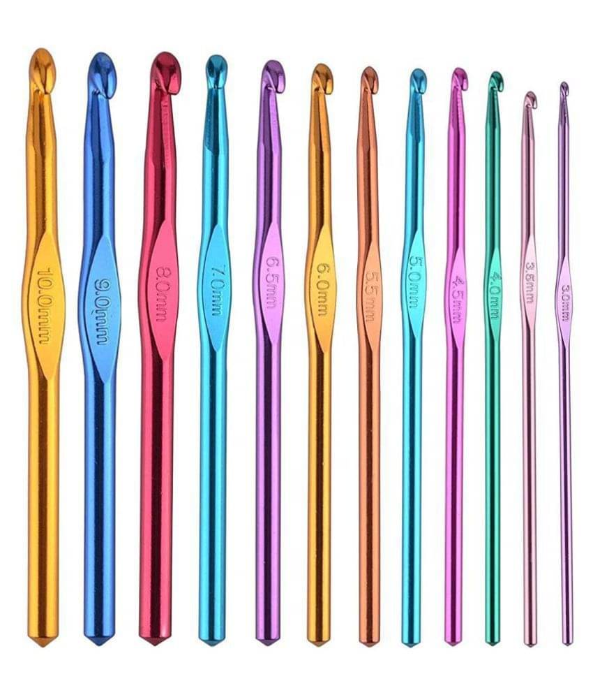    			PRANSUNITA Aluminum Crochet Hooks (Combination of Jumbo & Regular Size) for Crocheting, Knitting Needles, Yarn Craft Needle, No 000 to 11, Pack of 12 pcs for Chunky Bulky Yarns Project