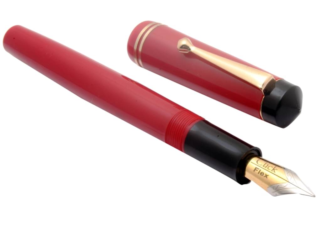     			Srpc Click Aristocat Acrylic Red Fountain Pen With Flex Nib 3in1 Ink Filling System Golden Trims