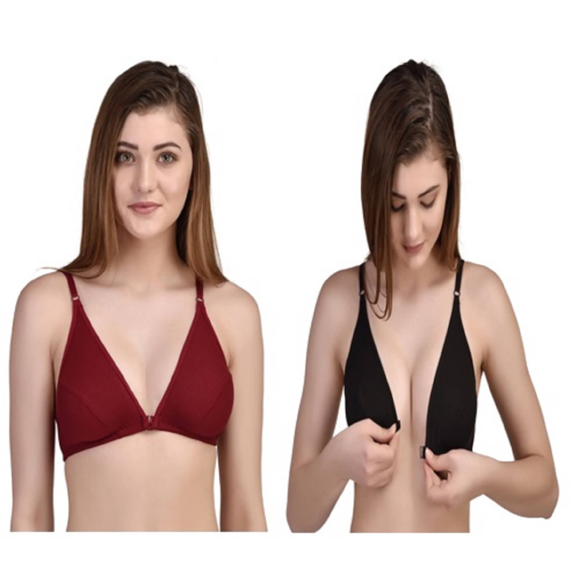 Desiprime Pack of 2 Poly Cotton Non Padded Women's Front Closure ( Multi Color )