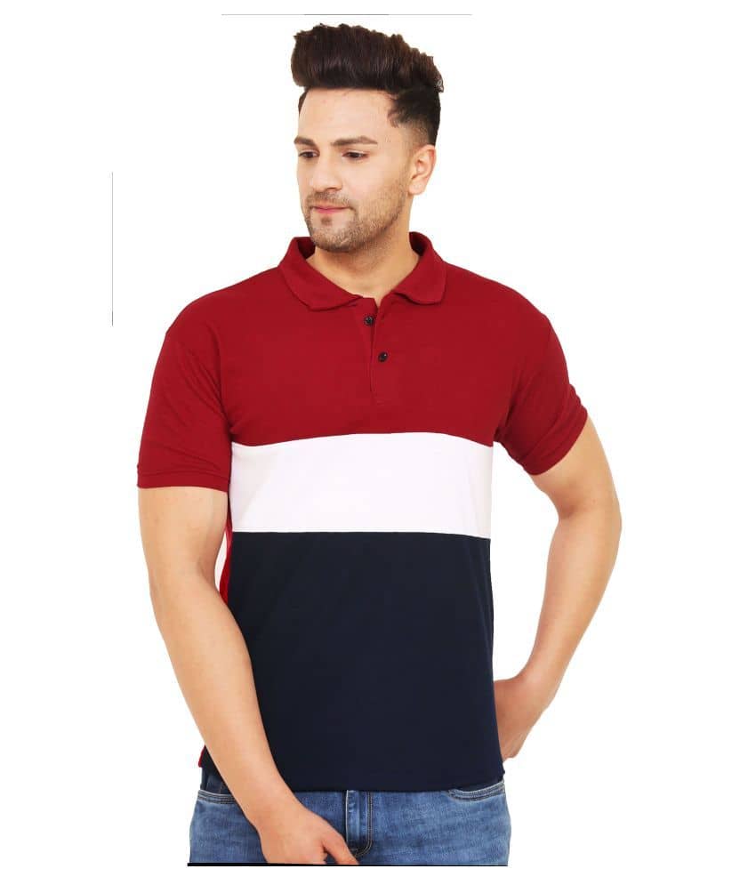 Leotude Pack of 1 Cotton Blend Regular Fit Colorblock Half Sleeves Men's Polo T Shirt ( Maroon )