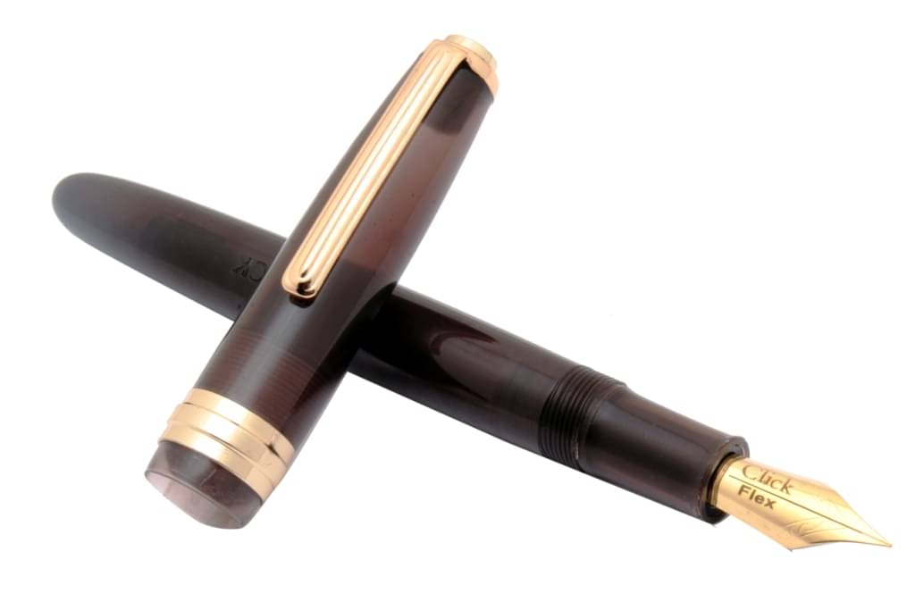     			Srpc Click Falcon Demonstrator Black Fountain Pen Flex Nib With Golden Trims New
