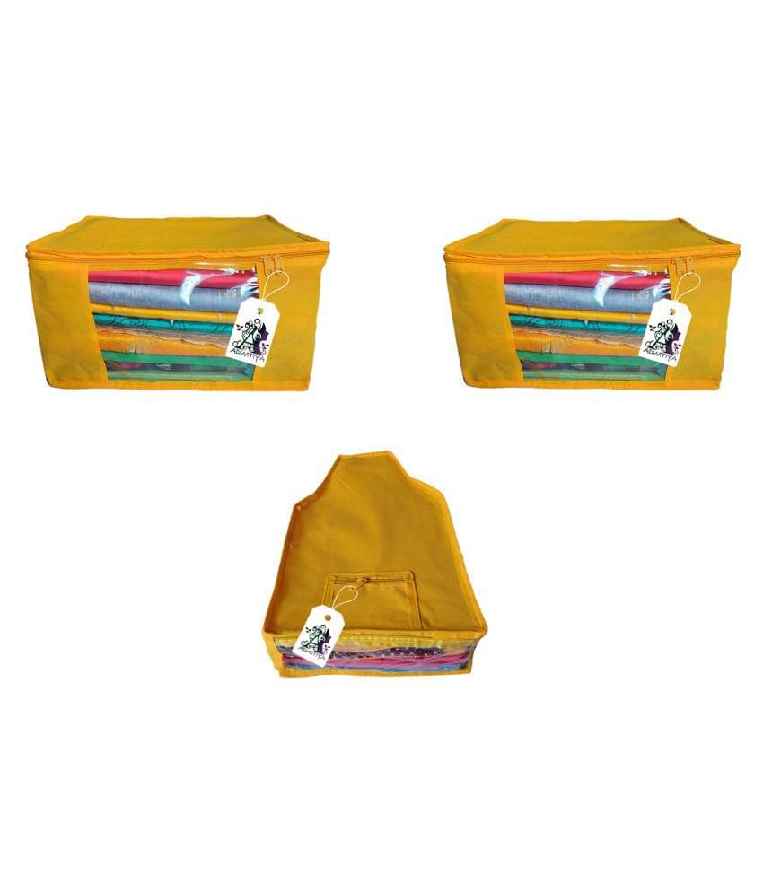 ADWITIYA - Combo - Plain Large Nonwoven 2 Pcs Saree Cover and 1 Pcs Blouse Storage Organizer Case - Yellow ADWITIYA - Combo - Plain Large Nonwoven 2 Pcs Saree Cover and 1 Pcs Blouse Storage Organizer Case - Yellow