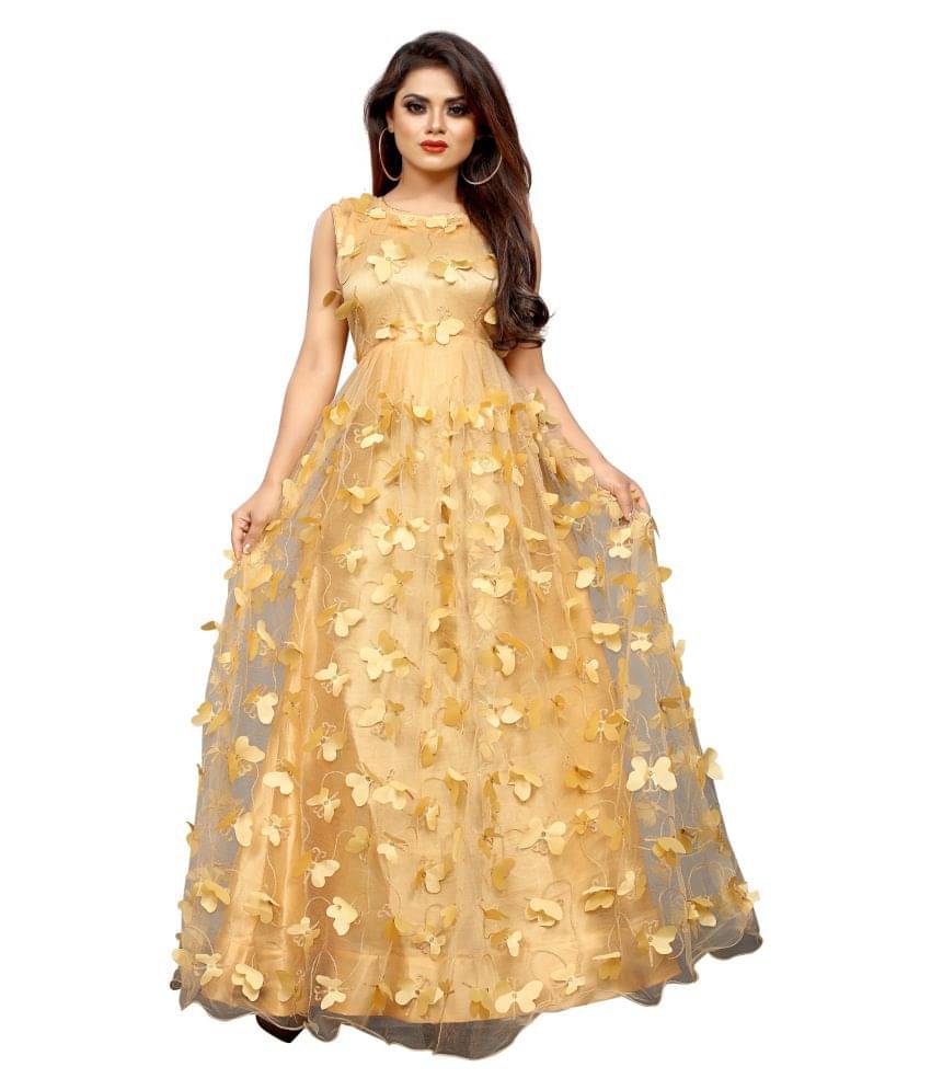 Aika Beige Net Ethnic Gown - Single     			Aika Beige Net Ethnic Gown - Single