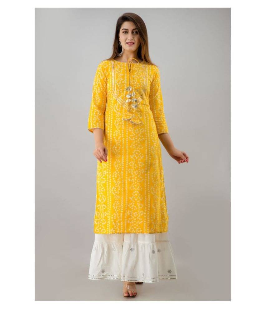     			FabbibaPrints - Yellow Straight Cotton Blend Women's Stitched Salwar Suit ( Pack of 1 )