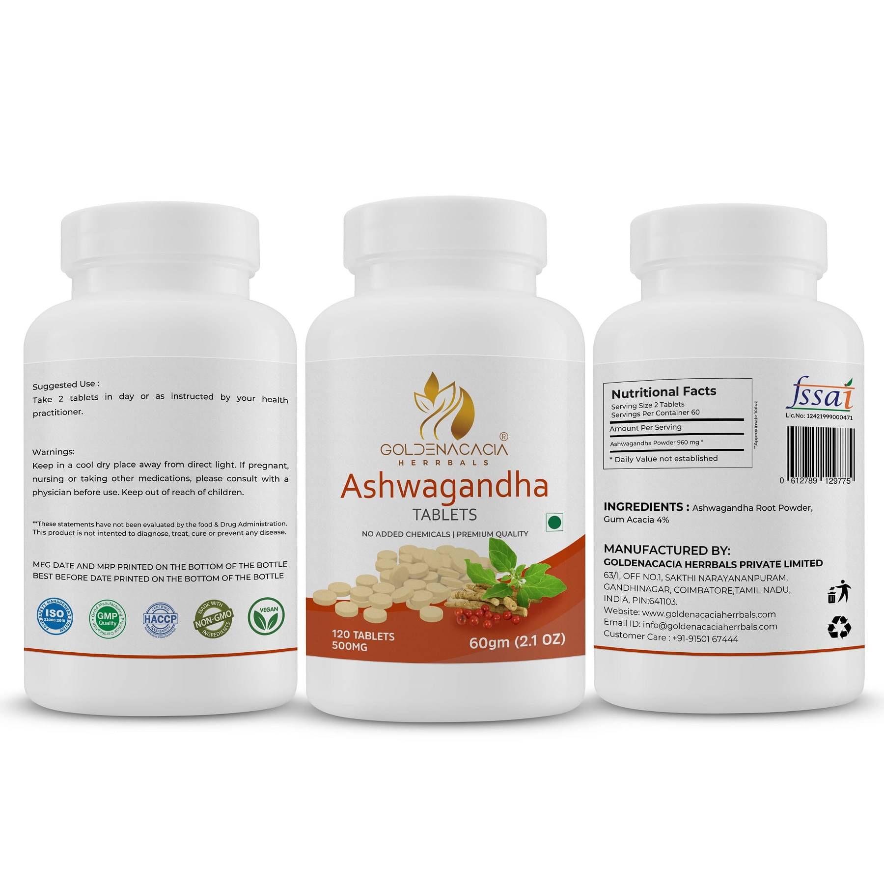 GOLDENACACIA HERRBALS Ashwagandha 500mg 120 Tablets Tablets 1 mg GOLDENACACIA HERRBALS Ashwagandha 500mg 120 Tablets Tablets 1 mg