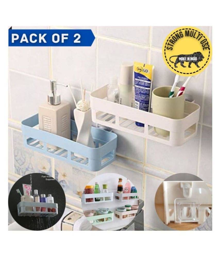     			Mr Bhoot Self Adhesive Bathroom Racks and Shelves Pack Of 2, Wall Mounted Bathroom Corner Shelf,Self Adhesive Bathroom Corner Shelves (Multicolor)