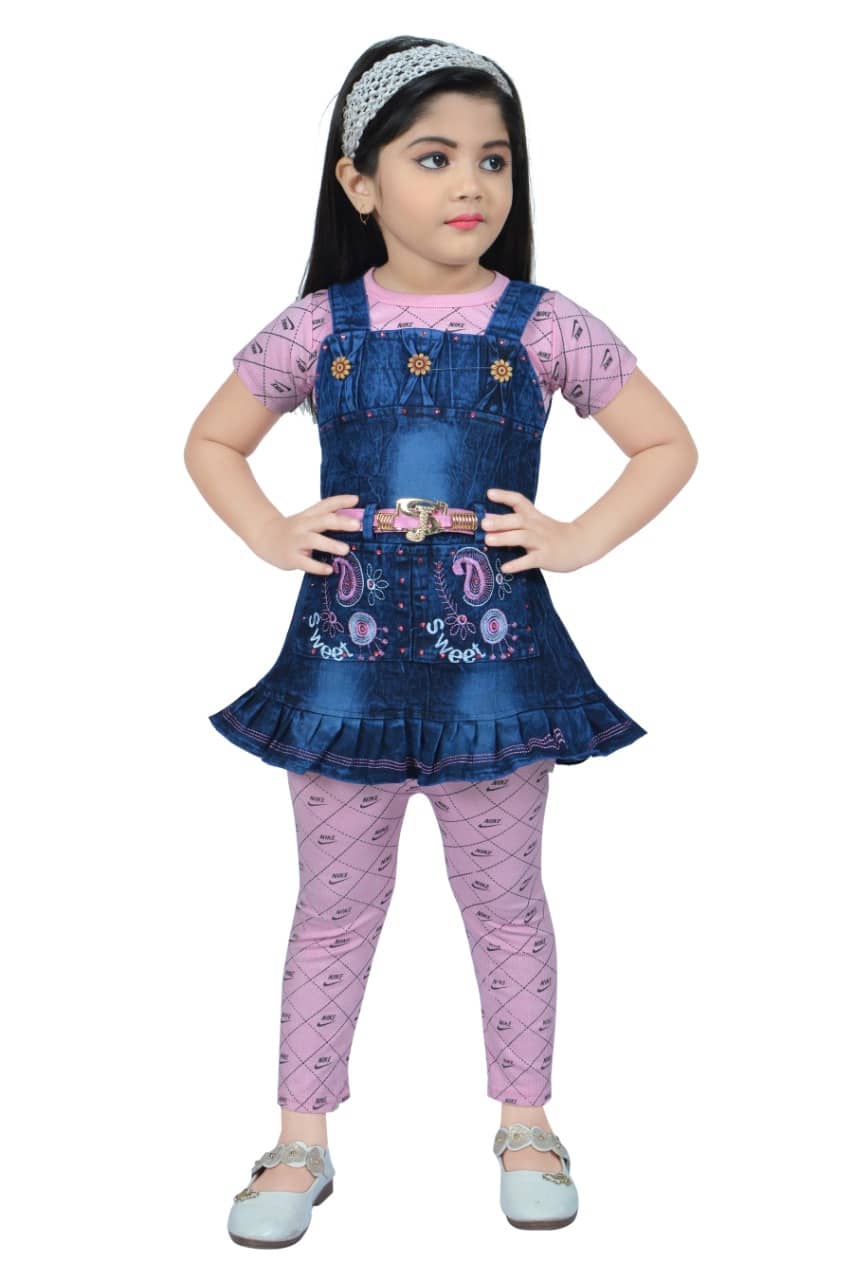 NewCollections Denim Dungarees For Girls ( Pack of 1 , Light Pink )