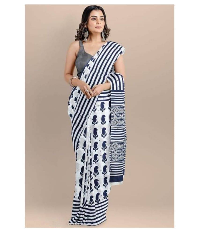     			PINKCITY TRADE WORLD Cotton Printed Saree With Unstitched Blouse Piece ( Blue )