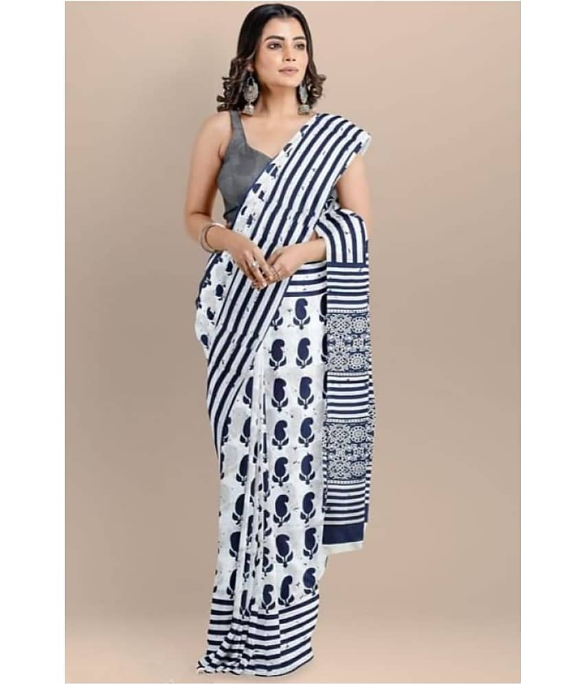 PINKCITY TRADE WORLD Cotton Printed Saree With Unstitched Blouse Piece ( Blue ) - Sarees | Buy online on ZillyBuy