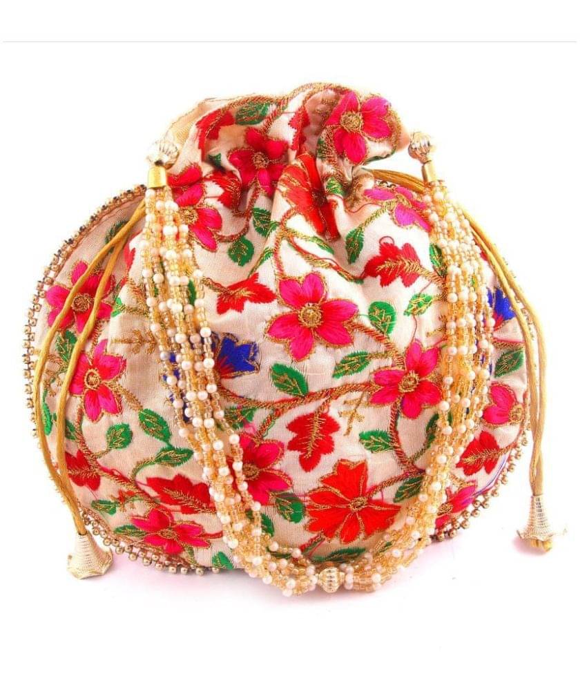     			Raj Beige Silk Potli