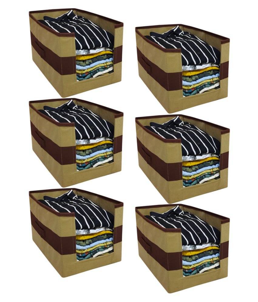 SH. NASIMA Foldable Non Woven Shirt Stacker Wardrobe Organizer With Side Handle New brwon beige (Pack of 6 pcs ) SH. NASIMA Foldable Non Woven Shirt Stacker Wardrobe Organizer With Side Handle New brwon beige (Pack of 6 pcs )