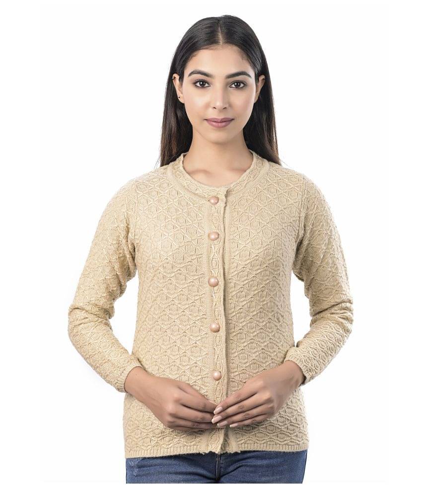     			Varenyam Acrylic Beige Buttoned Cardigans - Single
