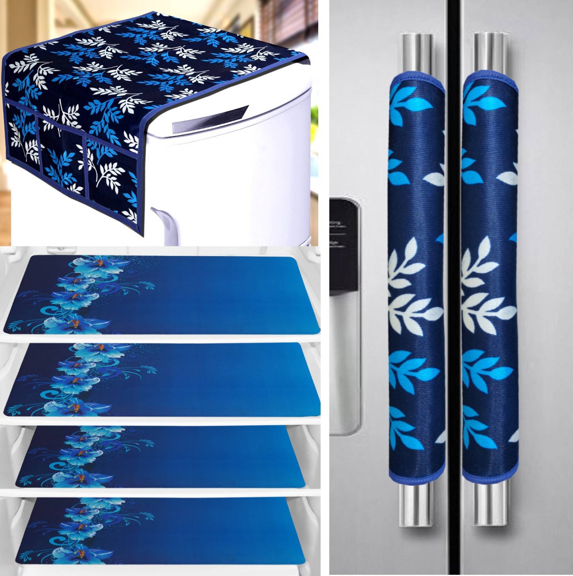     			Exopick Set Of 7 Jute Blue Fridge Top Cover, Fridge Cover (Pack Of 7)
