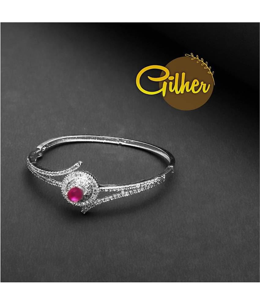 Gilher Fancy American Diamond Pink Ruby Stone Bracelet With Side Open Lock For Women And Girls
