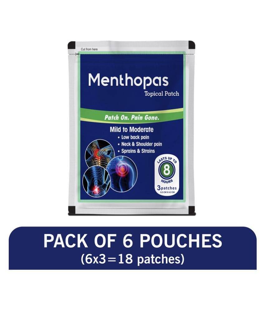     			Menthopas Muscle and Joint Pain Relief Patches Knee Back Shoulder Elbow Heel Menstrual Periods 18 Patches Pack Of 6