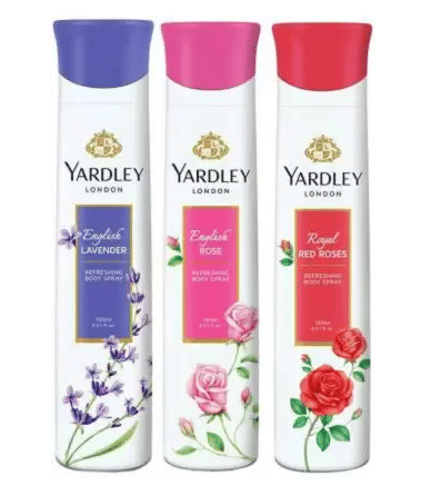     			Yardley London English Lavender+English Rose+Red Roses Deodorant Body Spray - For Women  (150 ml each, Pack of 3).