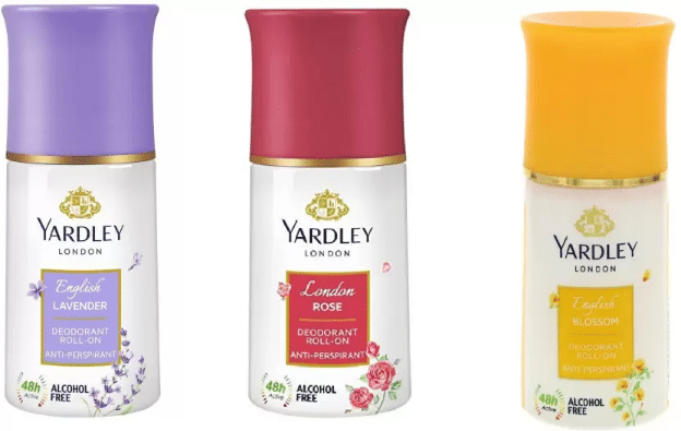     			Yardley London English Lavender, London Rose and English Blossom Deodorant Roll-on - For Men & Women  (150 ml each, Pack of 3).