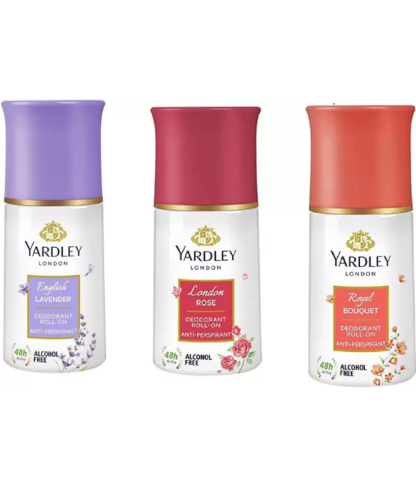 Yardley London English Lavender,Royal Bouquet , London Rose Deodorant Roll-on - For Men & Women (50 ml each, Pack of 3).