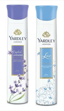 Yardley London English Lavender and Lace  Body Spray - For Women.150 ml each,pack of 2