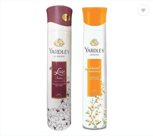 Yardley London Lace Satin and SandalWood Body Spray for Women  Body Spray - For Women , 150ML Each (Pack of 2).
