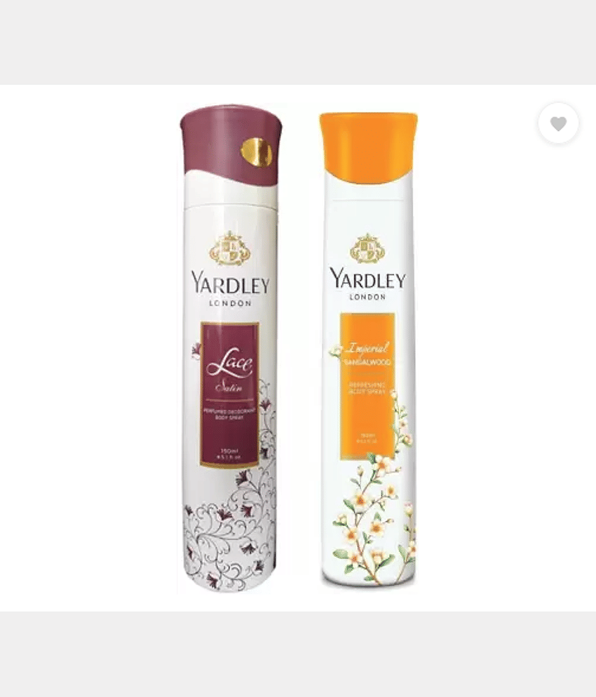 Yardley London Lace Satin and SandalWood Body Spray for Women Body Spray - For Women , 150ML Each (Pack of 2).