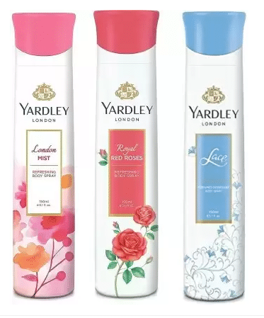     			Yardley London London Mist, Royal Red Rose and Lace deodorant Body Spray - For Men & Women  (150 ml each, Pack of 3)