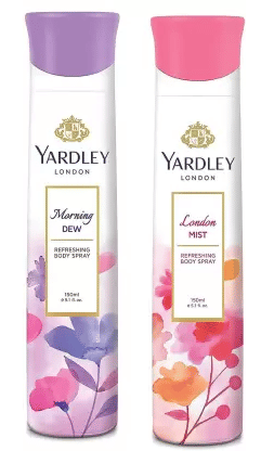     			Yardley London Morning Dew and London Mist Body Spray - For Women ,150ML Each (Pack of 2).