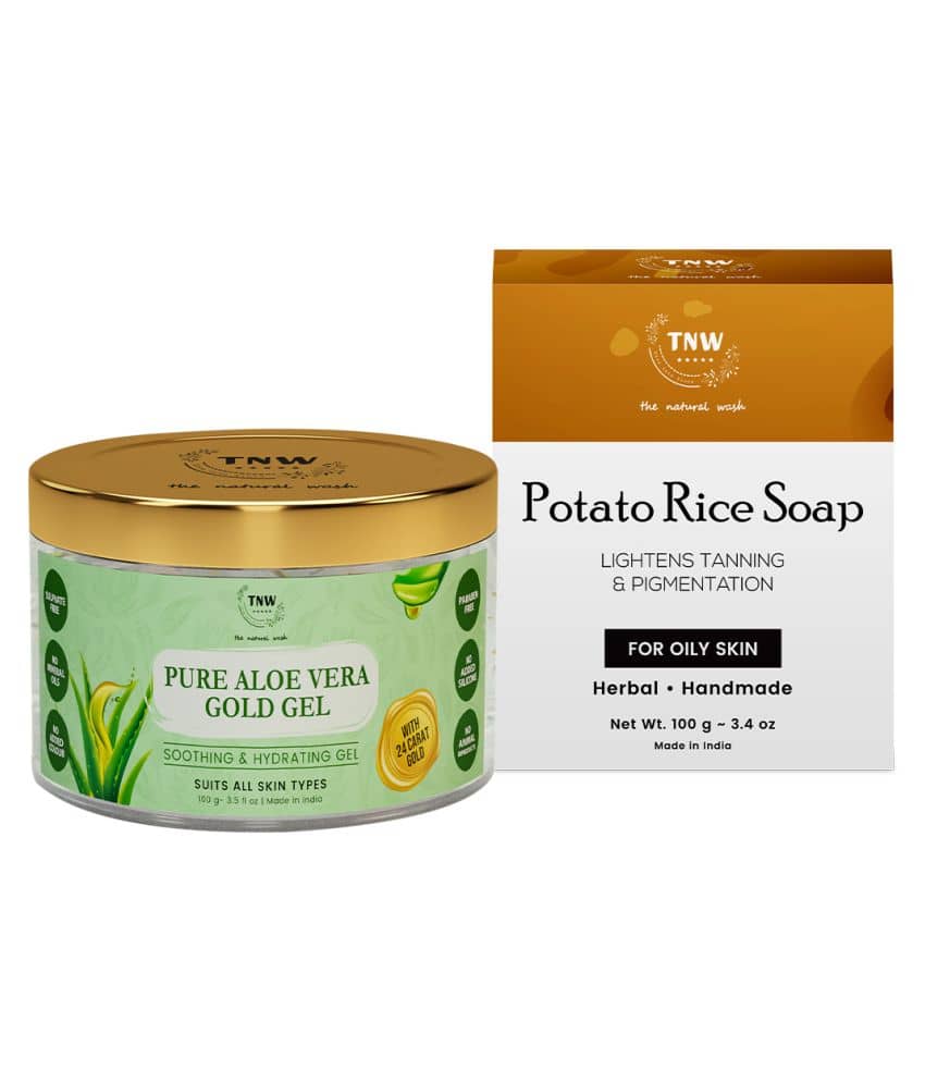 TNW - The Natural Wash Potato Rice Soap &  Pure Aloe Vera Gold Gel 100GM Facial Kit g Pack of 2