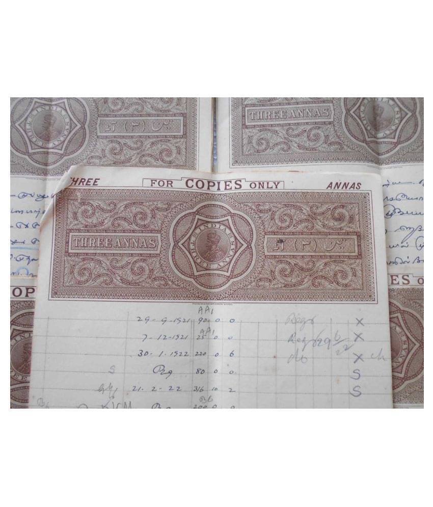     			50 PAPERS LOT - BRITISH INDIA - 3 Annas BROWN - KING GEORGE V ( KG V )  - BOND PAPER - REVENUE COURT FEE - vintage collectible