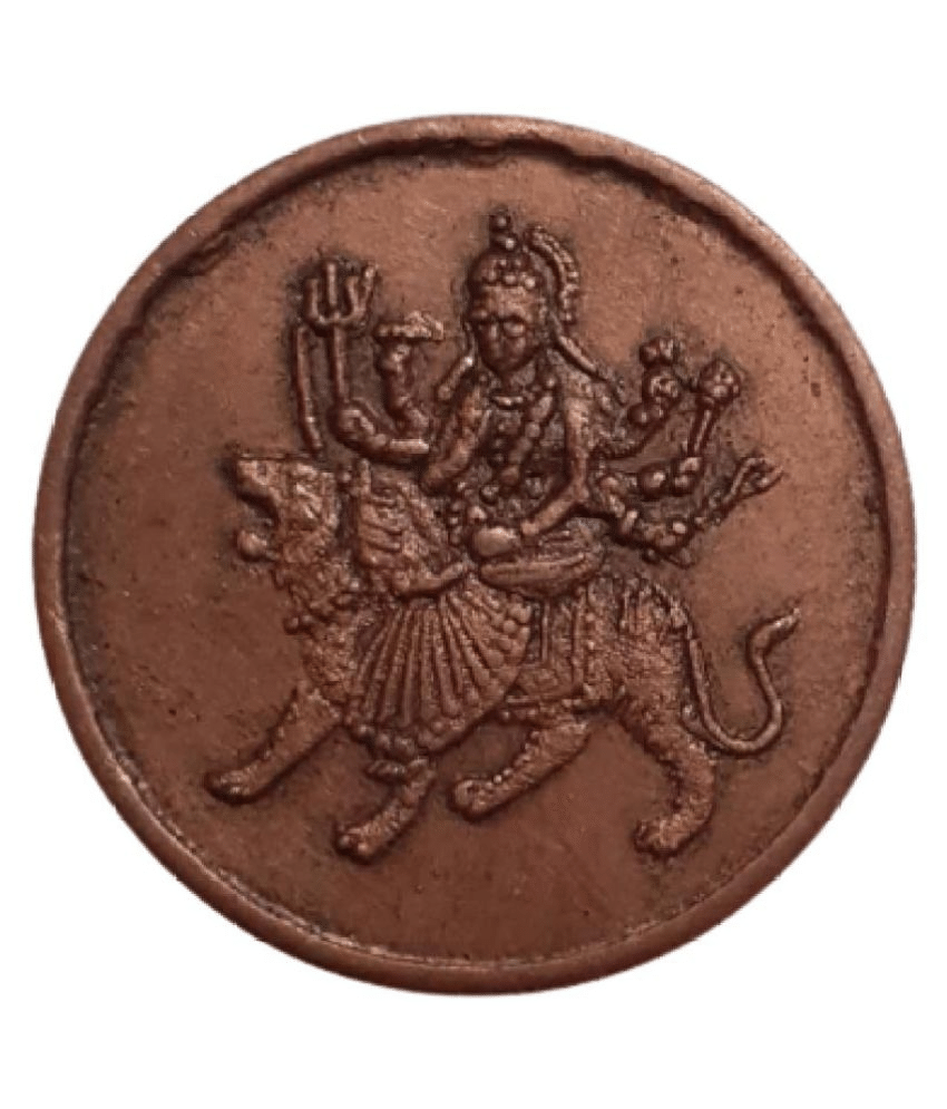     			EXTREMELY RARE OLD VINTAGE HALF ANNA EAST INDIA COMPANY 1818 MAA DURGA BEAUTIFUL RELEGIOUS TEMPLE TOKEN COIN