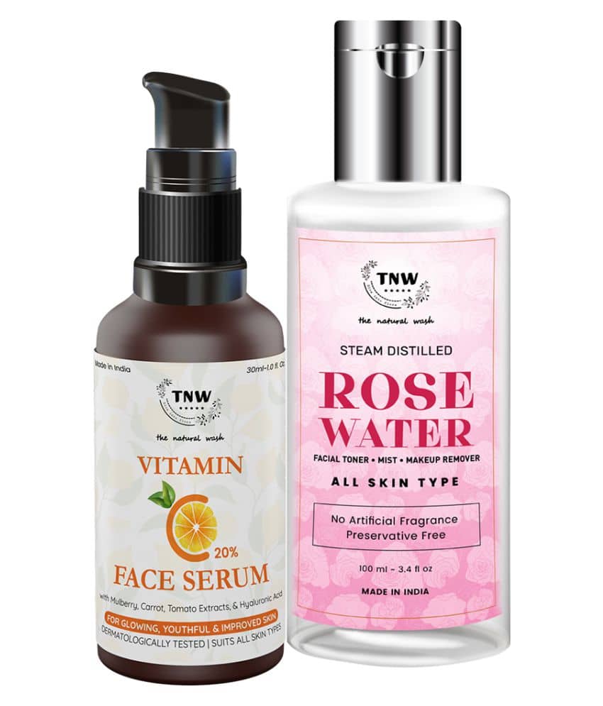 TNW - The Natural Wash Rose Water 100ML & Vitamin C Face Serum Face Serum 130 mL Pack of 2