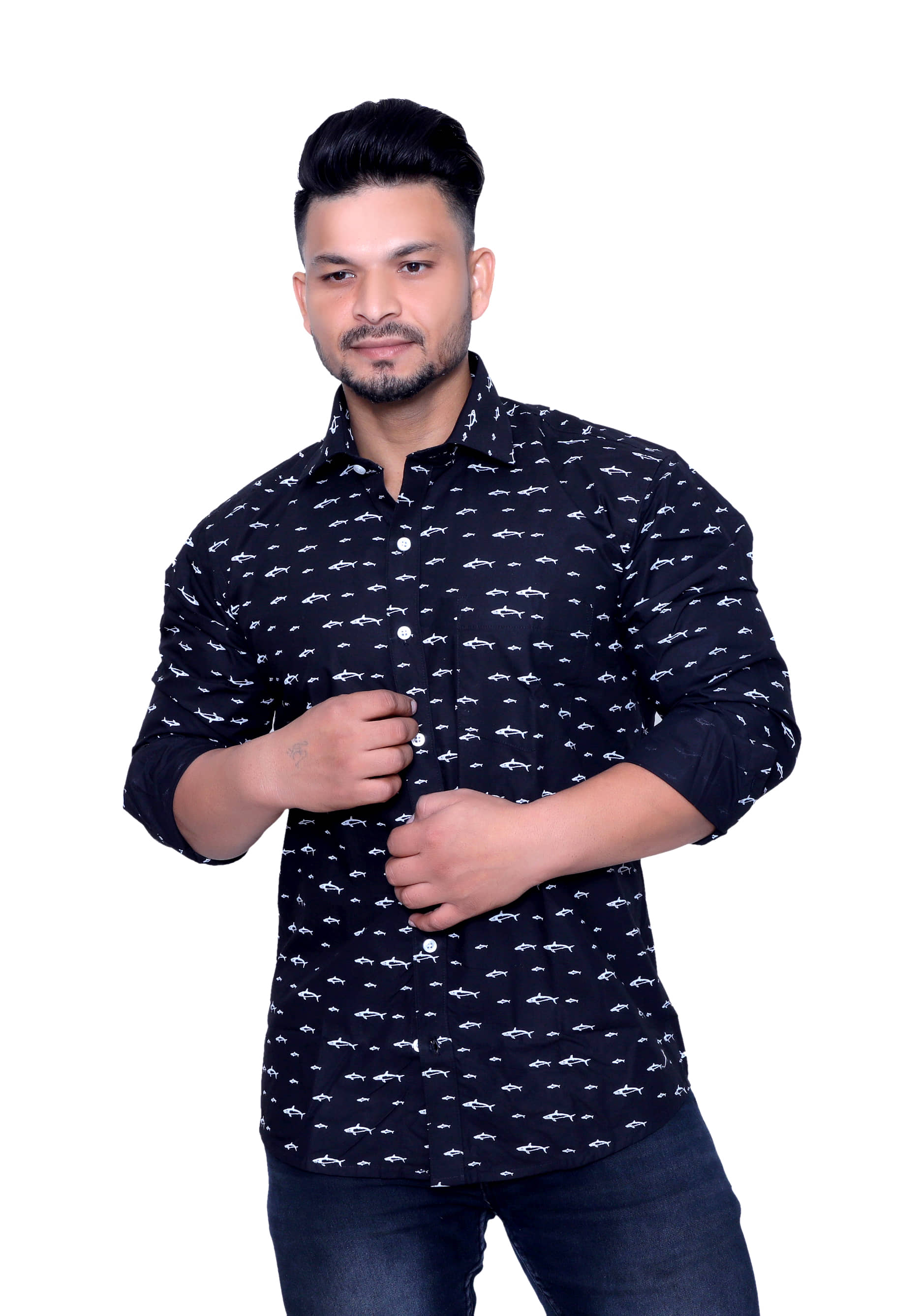 Aish N Ridh Cotton Regular Fit Printed Men's Casual Shirt - Black ( Pack of 1 )