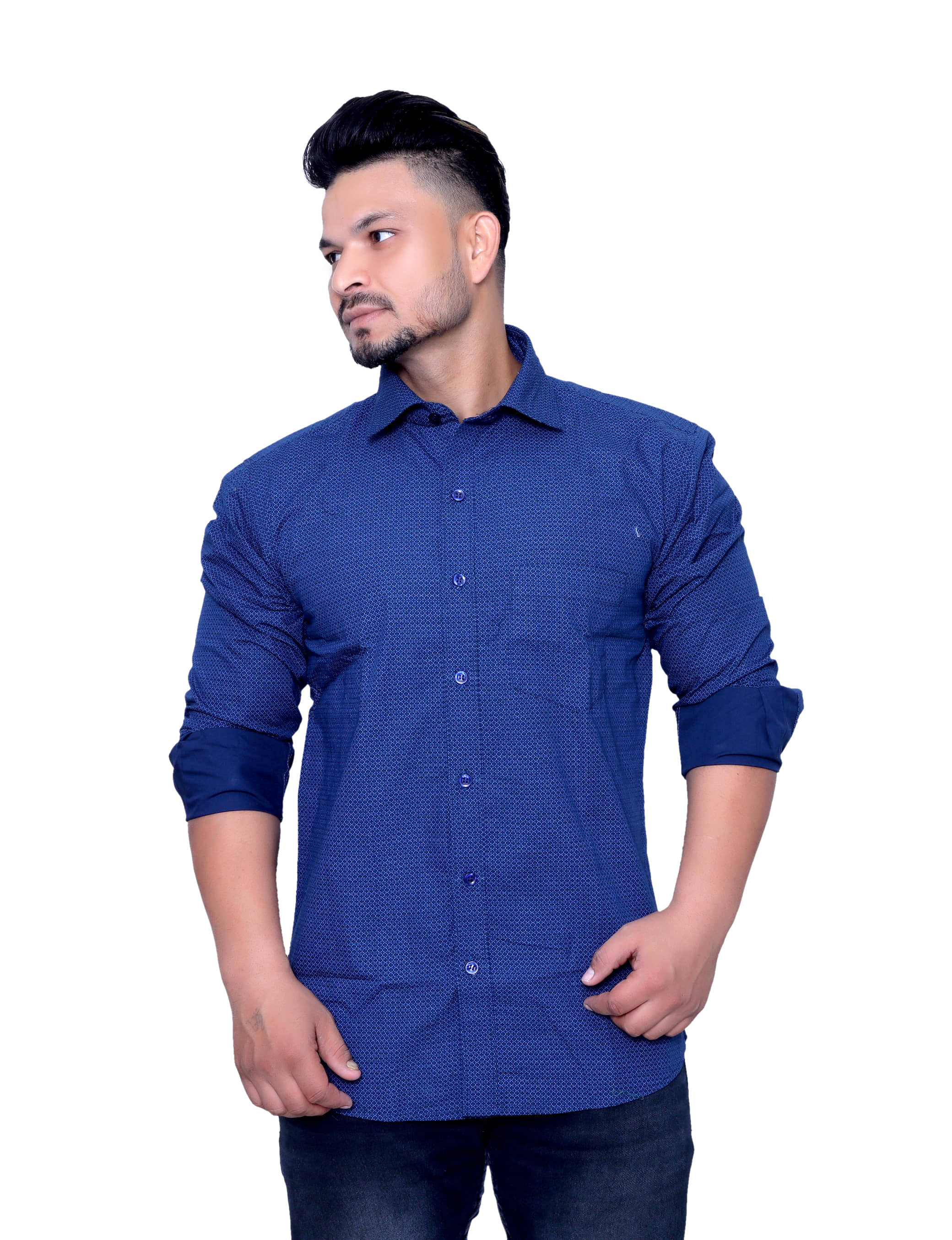 Aish N Ridh 100 Percent Cotton Regular Fit Solids Full Sleeves Men's Casual Shirt - Navy ( Pack of 1 )