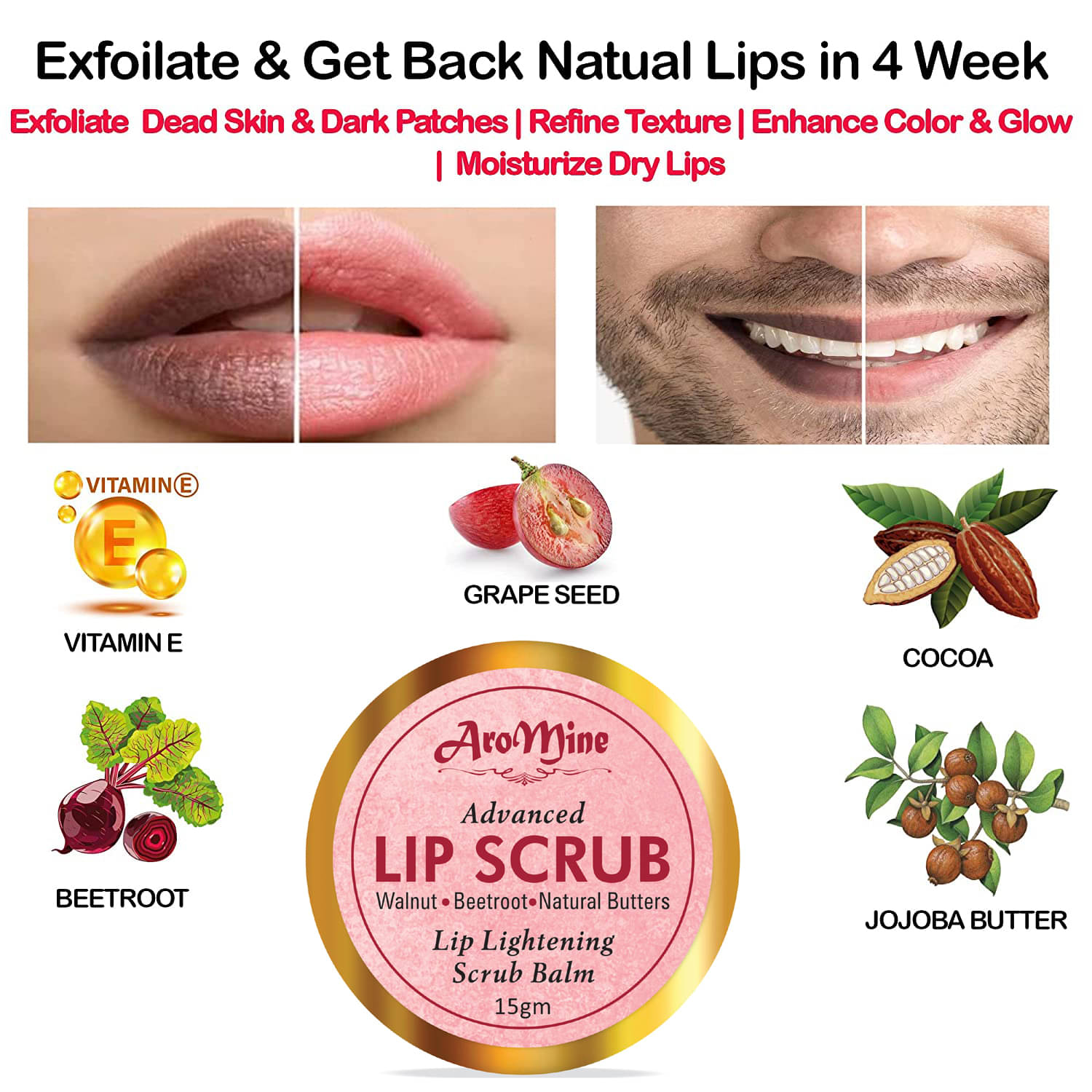 Aromine Lip Scrub Balm Lightening and Brightening Dark Lips For Men Lip Balm Lip Balm red Red SPF 2 15 Aromine Lip Scrub Balm Lightening and Brightening Dark Lips For Men Lip Balm Lip Balm red Red SPF 2 15