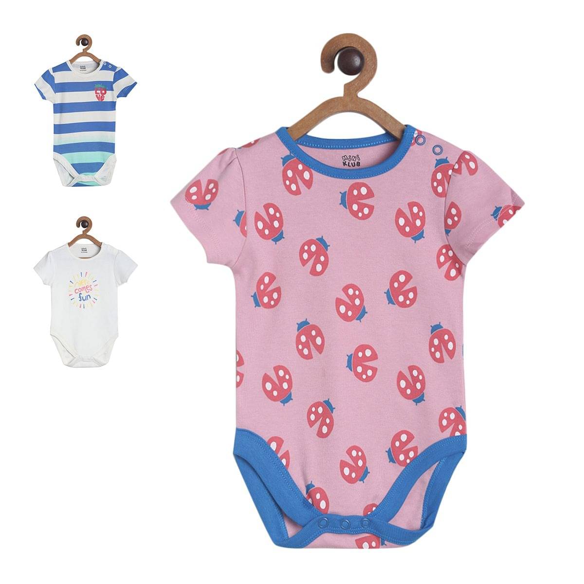     			MINI KLUB Pack of 3 Baby Girls 100% Cotton Bodysuit ( Multi Color )