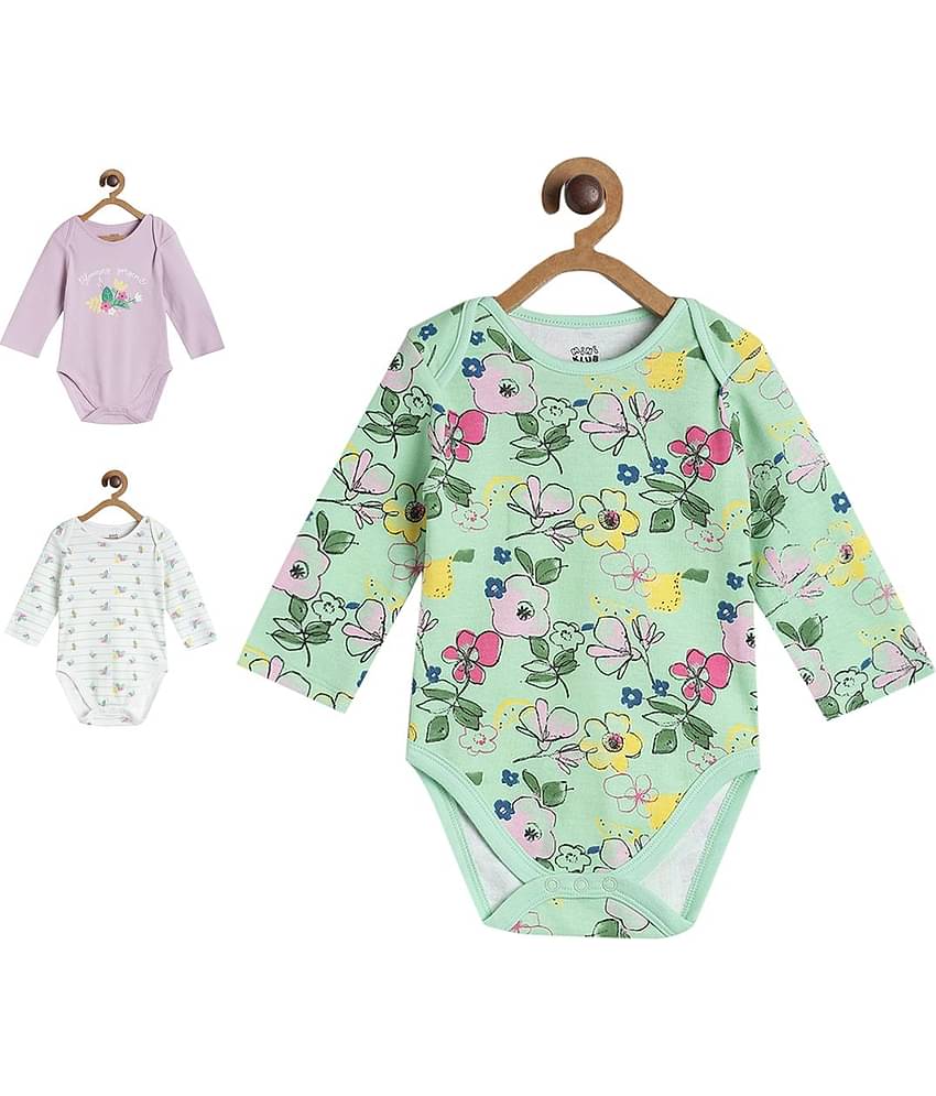 MINI KLUB Pack of 3 Baby Girls 100% Cotton Bodysuit ( Multi Color )
