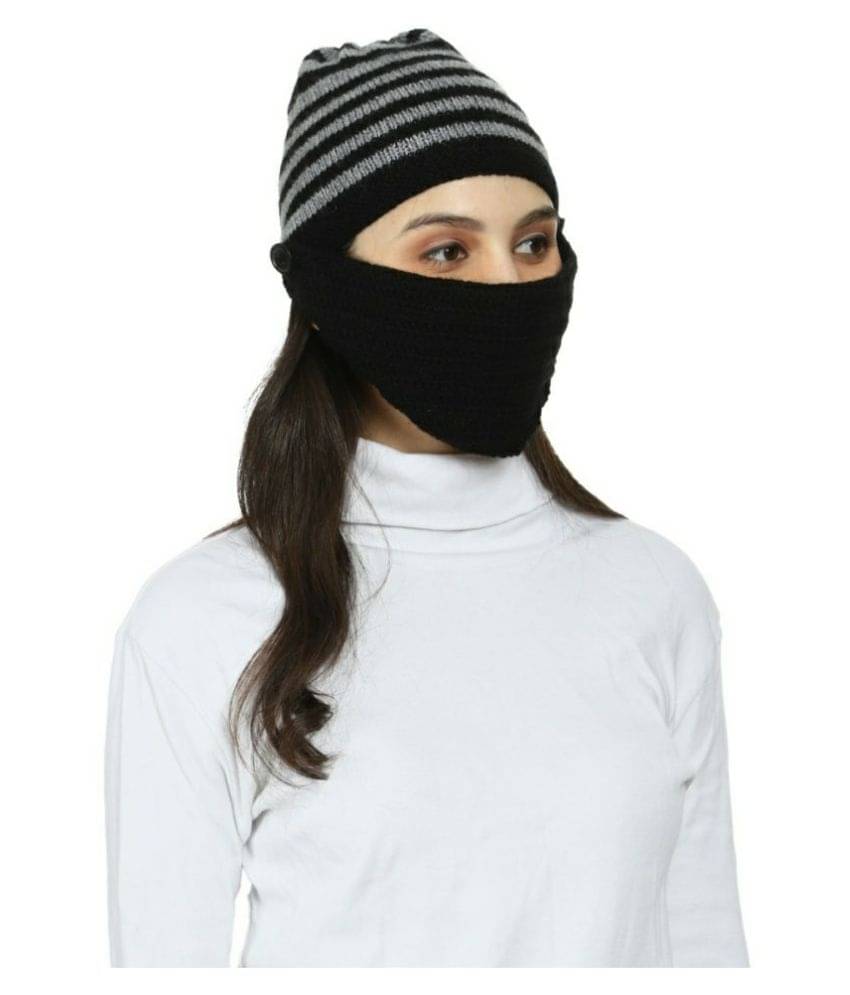    			KC Store Unisex Black Woolen Cap For Winters