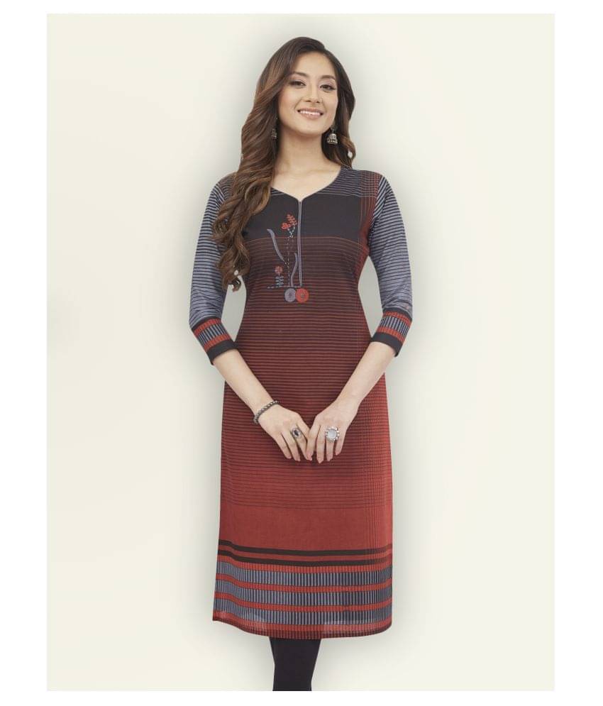     			Jevi Prints Red Cotton Straight Kurti - Single